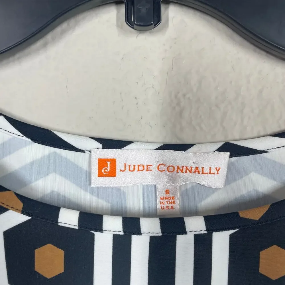 Jude Connally Small Geo Honeycomb Shift Dress Black White Crew Neck Long Sleeves - Picture 2 of 7